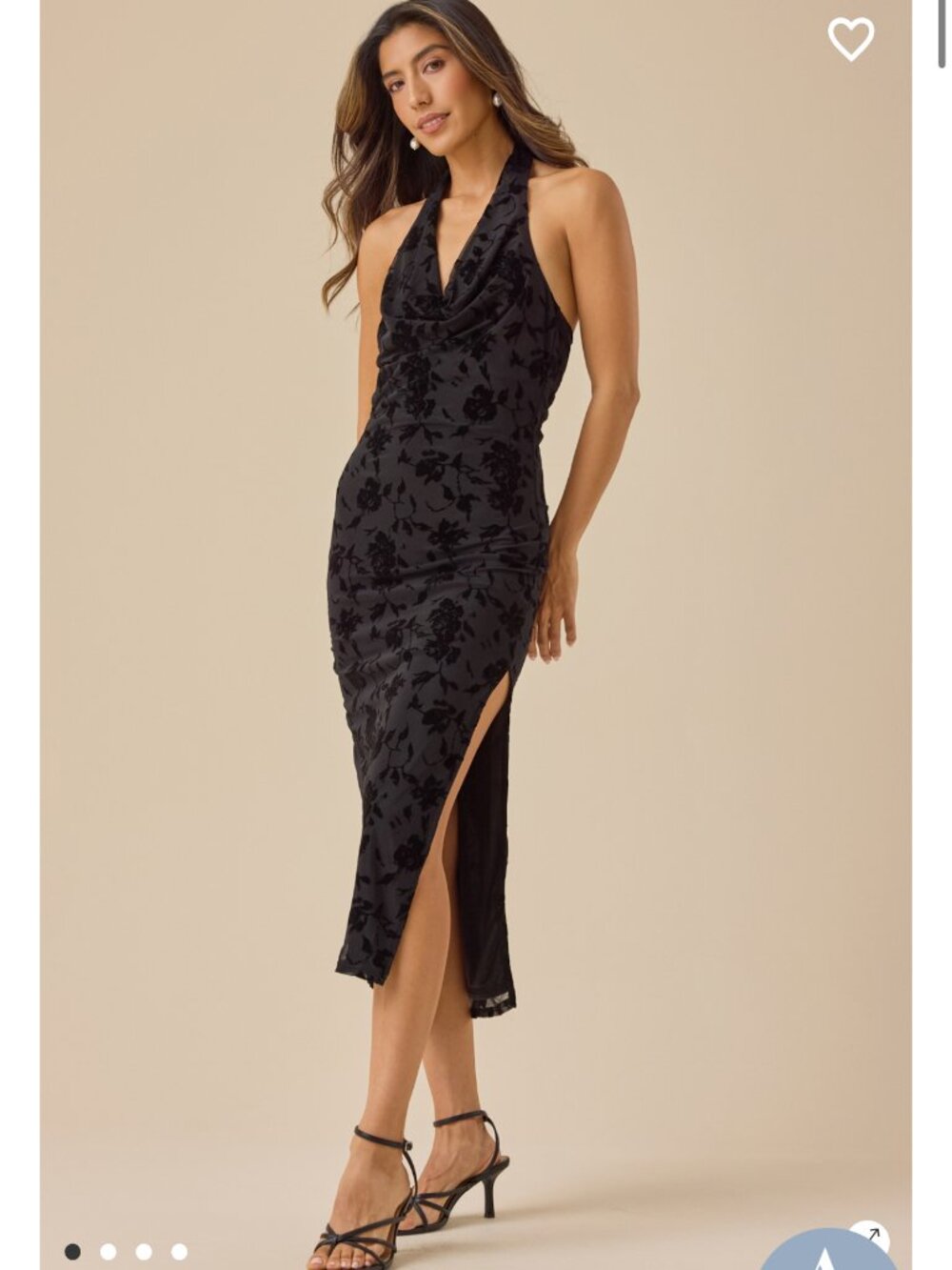 Altar'd State Selene Cowl Neck Midi Dress, Black Floral Velvet NWT